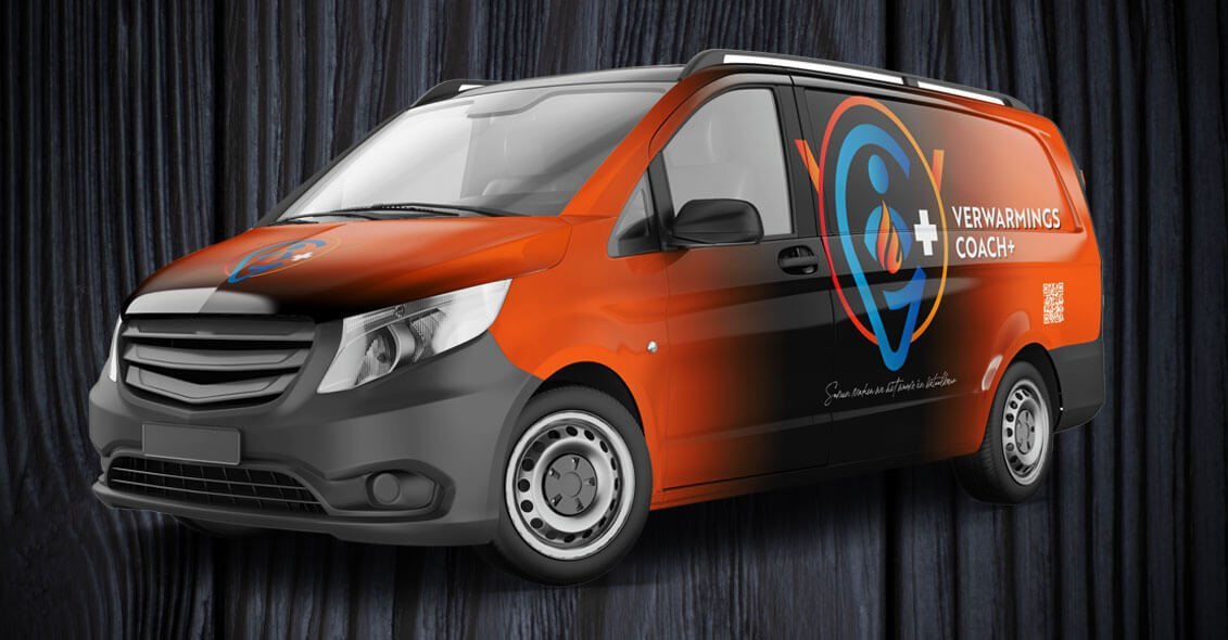 Verwarmings Coach+ belettering op bestelwagen